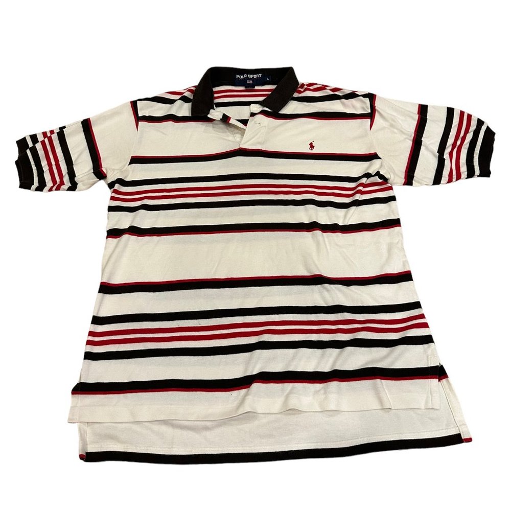 Vintage Polo Ralph Lauren Polo Shirt Red Blue Striped Short Sleeve Pony Men's L